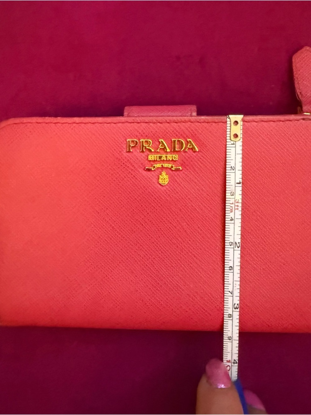 Prada Hot Pink Saffiano Leather Zip Wallet with Gold Logo - Picture 11 of 11